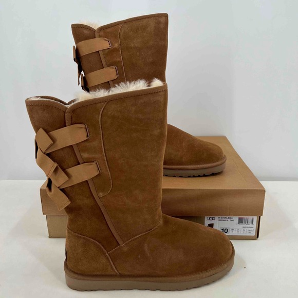 UGG Shoes - UGG Everleigh 1005386 Tall Tan Sheepskin Boots with Bows Size US10  EU41 NEW BOX
